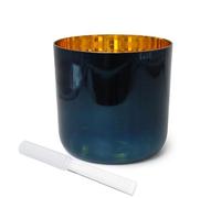 Campana tibetana in cristallo blu, per meditazione, chakra, guarigione, 17,8 cm, nota di do, con attaccante e anello ad O, frequenza 432 Hz