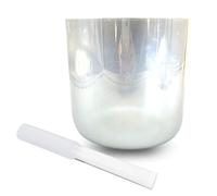 Campana tibetana in cristallo con rivestimento bianco argentato, 17,8 cm, nota B, luce cosmica, alchimia, per yoga, meditazione, guarigione del suono, include attaccante e anello circolare, frequenza