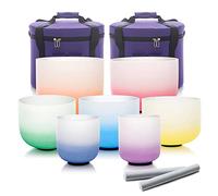 Campana Tibetana In Cristallo Di Quarzo Arcobaleno, Set Da 15-30 Cm, Con Percussore In Pelle Scamosciata E Martello In Gomma, For Yoga, Terapia Sonora, Purificazione Dei Cristalli E Meditazione(440Hz)