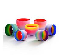 Campana Tibetana In Cristallo Di Quarzo Satinato Arcobaleno, Set Da 6-12 Pollici, For Yoga, Guarigione Sonora, Purificazione Dei Cristalli, Meditazione, Con Percussore In Pelle Scamosciata(432Hz)