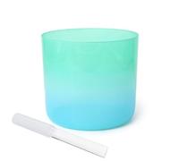 Campana tibetana in cristallo trasparente sfumato verde ciano da 15,2 cm, per yoga, meditazione, suono curativo, luce cosmica, alchimia, ciotola con attaccante e anello ad O, 440 Hz
