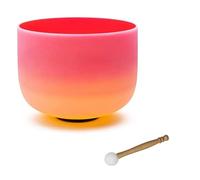 Campana tibetana in quarzo smerigliato sfumato rosso-giallo da 10 pollici del chakra dell'ombelico for la meditazione yoga, campana tibetana in cristallo con nota arcobaleno D(Bowl)