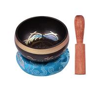Campana tibetana, set di campane tibetane con campana tibetana in metallo fatta a mano da 8 cm e morbido cuscino e percussore in legno for la meditazione, il suono, la guarigione, il chakra, lo yoga,