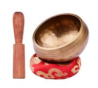 Campana tibetana, set di campane tibetane con campana tibetana in metallo fatta a mano da 8 cm e morbido cuscino e percussore in legno for la meditazione, il suono, la guarigione, il chakra, lo yoga,