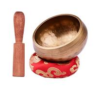 Campana tibetana, set di campane tibetane con campana tibetana in metallo fatta a mano da 8 cm e morbido cuscino e percussore in legno for la meditazione, il suono, la guarigione, il chakra, lo yoga,
