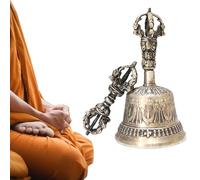 Campana Vajra a cinque punte, realizzata a mano, strumento rituale tantrico in rame bianco, strumento di guarigione taoista a manovella a mano, campana ghanta per meditazione, yoga e cerimonie