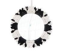 Campane a vento Specchio macramè bianco e nero Specchi decorativi Boho Decorazione for la casa Decorazione murale fatta a mano Decorazione for camera da letto Regalo estetico Campane tubolari