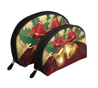 Campane d'oro del nastro rosso di Natale, Borsa per trucco a conchiglia Portamonete da donna Borsa da toilette piccola Borsa per cosmetici 2 pezzi