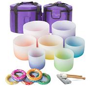 Campane tibetane chakra set di 7 432/440 hz 7 colori cristallo di quarzo con custodie for il trasporto resistenti e mazze e cuscino in broccato di seta (Size : 440 hz 6-12inch 7pcs)