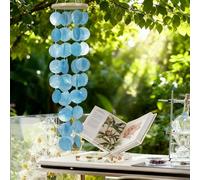 Campanella a vento Capiz fatta a mano, 28 pollici, design oceanico per giardino e balcone, suono melodico in conchiglie naturali, legno resistente alle intemperie, decorazione da appendere (wathet)