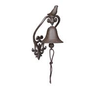 Relaxdays Campanella da Muro in Ghisa, Design Antico, Campana con Corda e Uccellino Decorativo, 27 x 13 x 12 cm, Marrone