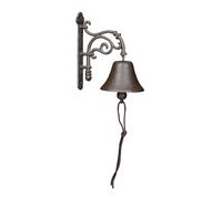 Relaxdays Porta Campanella da Muro in Ghisa, Design Antico Campana Decorativa con Corda, Esterni, 18,5 x 10 x 16,5 cm, Marrone