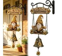 Campanella rustica da giardino gnomo, fatta a mano, con api e girasole, campanello decorativo da appendere per casa colonica, divertente campanello per portici anteriori, recinzioni da giardino, patio