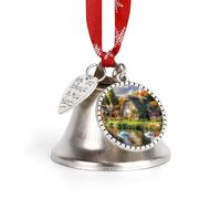 Campanelle di Natale da appendere all'albero di Natale a forma di cigno con campanelle sul lago di montagna, ciondolo a forma di campanella di Natale, decorazione