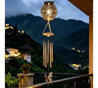 Campanelli a vento a energia solare per esterni, lanterna LED impermeabile con suoni rilassanti, 85,1 cm, ornamento da appendere al giardino in oro retrò