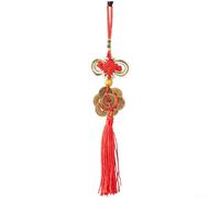 Campanelli a vento Feng Shui in ottone con nodo ricchezza e moneta cinese, decorazione tradizionale da appendere alla porta per casa, giardino, patio, ornamento di buon auspicio (E)