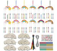 Campanelli a Vento per Bambini 12 Pezzi Arcobaleno Campane a Vento in Legno Kit Artigianali, Attività Creativa per Bambini per Ragazze, Ragazzi, Compleanno dei Bambini, il Fai da Te