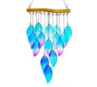 Campanelli a vento per esterni, in vetro colorato, a forma di foglie, decorazione da appendere per interni ed esterni, realizzata a mano, 31,8 cm, per finestre, patio, cortile
