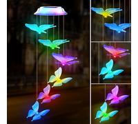 Campanelli Eolici Solare, Cambia Colore LED Solare Campane a Vento per Esterno, Impermeabile Campanelli Eolici Farfalla Decorazioni Giardino per Patio Casa Regalo Donna