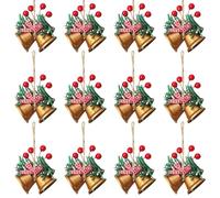 Campanellini Natalizi, 12 Pezzi Campanelle di Metallo da Appendere con Bacche di Agrifoglio, Decorazioni Albero di Natale Appesi per Ghirlande Natalizie Fai Da Te, Decorazione di Finestre, Porte