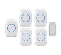 Campanello a Fili, Ricevitore a Batteria, 38 Suoni e 3 Livelli di Volume, Portata 120 m, 1 trasmettitore e 5 ricevitori, Bianco