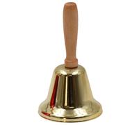 Campanello a mano, campanello in metallo extra rumoroso con manico in legno, d'allarme multiuso per adulti e bambini, scuola, chiesa, hotel, dorato per feste