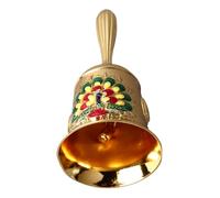 Campanello a mano, campanello vintage in ottone con pavone in rilievo, suono chiaro, campanello di chiamata per servizio portatile per cene, decorazioni per feste di matrimonio (Gold and Colorful)