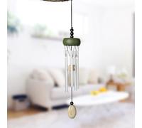 Campanello a vento compatto con tubi in alluminio e piano in legno per piccoli spazi esterni tra cui balconi, terrazze e finestre (verde)