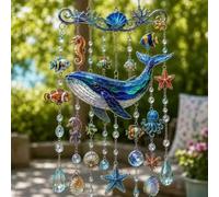 Campanello a vento in acrilico a tema oceano, tartaruga marina, balena, delfino, da appendere, con gocce di prisma, decorazione per acqua da spiaggia, fascino costiero, per giardino, cortile, patio