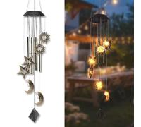 Campanello a vento solare per esterni, impermeabile, da appendere, luce solare, luna, stella, con luce calda colorata, decorazione per balcone, patio, giardino, regalo per i propri cari, amici, vicini