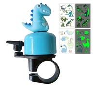 Campanello Bici Bambino e Bambina, Campanello Bicicletta Dinosauro Azzurro con 2 Adesivi Fluorescenti al Buio, Trombetta Bici per Monopattino, Triciclo, Balance Bike e MTB, Suono Forte e Nitido