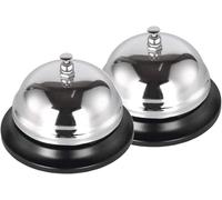 CAMPANELLO da banco confezione da 2 pezzi inscatolati, in accaio inox, adatto per reception hotel ; ristoranti, bar diametro 10 cm H 5,5cc - L 8,5cm
