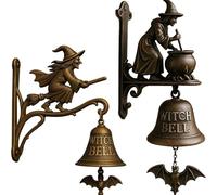 Campanello da strega vintage, 2 campane da strega di Halloween per appendere la porta decorativa con la scopa che guida la strega, campanello funzionale per porte d'ingresso, portico o decorazione
