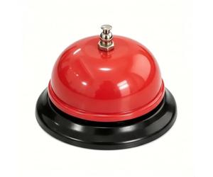 Campanello di chiamata da scrivania in metallo, copertura rossa, base nera | Premi il pulsante d'argento per un anello chiaro per chiamare il pass della cucina o il servizio di reception da questa