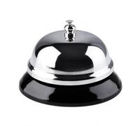 Campanello Manuale da Banco in Metallo Cromato con Base Nera | Campanello da tavolo con pulsante superiore, suono immediato e design classico cromato