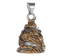 Campanello per moto con drago da appendere - Campana per motociclette, campanella con teschio, per equitazione | Bell, portachiavi con teschio in metallo, gold, Siehe Beschreibung
