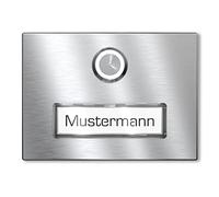 Campanello radio da parete in acciaio inox V2A con targhetta identificativa di Graviers Design - piastra campanello in acciaio inox - pulsante campanello a LED - Made in Germany