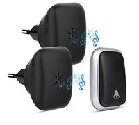 Campanello Radio Senza Batteria, PDGROW Campanello Senza Fili Impermeabile Campanello Wireless Autoalimentato Una Portata di 150m con 2 Ricevitori, 38 Melodie, 4 Livelli di Volume e Flash LED - Nero