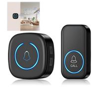 Campanello senza fili per esterni, impermeabile, 300 m, lungo raggio con 1 ricevitore + 1 trasmettitore a pila, 60 melodie a 5 livelli volumi LED blu per casa, appartamento, nero