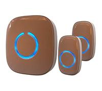 Campanello senza fili, portata 300 m, impermeabile, con 2 ricevitori plug in e 1 trasmettitore, 52 melodie con flash a LED, modello CX (marrone scuro)