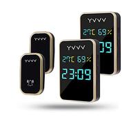 Campanello Senza Fili, YVVV Campanelli Wireless Esterno Impermeabile e Autoalimentato senza Batteria, Visualizza Temperatura, Umidità e Ora, Campanello Wireless con 2 Trasmettitore e 2 Ricevitore