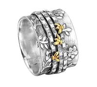 Campanello Squillo Vacanza Anello bicolore Vintage Bee Flower Vintage Silver Jewelry Hand Turnable Ring Rings Anelli Da Cucina per Uomini per Il Sesso (Multicolor, One Size)