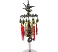 Campanello Vento Sospesa Porta Portafortuna Oriente Dragon & Gru Metallo Ottone