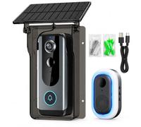 Campanello Video Wireless, WiFi 2.4G con Copertura Solare e Anti-Pioggia | Campanello da interno con 38 suonerie e 3 livelli di volume per avvisi chiari ai visitatori in tutta la casa(black)