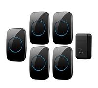 Campanello Wireless autoalimentato, 1 Pulsante, 5 ricevitori a Spina, Portata 200 m, 38 Suoni, 3 Livelli di Volume reabili, Ideale per casa/Ospedale/Ufficio, Bianco, Nero
