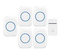 Campanello Wireless autoalimentato, 1 Pulsante, 5 ricevitori a Spina, Portata 200 m, 38 Suoni, 3 Livelli di Volume reabili, Ideale per casa/Ospedale/Ufficio, Bianco, Nero