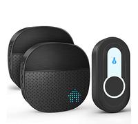 Campanello Wireless con 2 Ricevitore, Campanello Senza Fili da Esterno Impermeabile, Portata 400m, 55 Suonerie, 5 Volume Regolabile, Indicatore LED Lampeggiante, Nero
