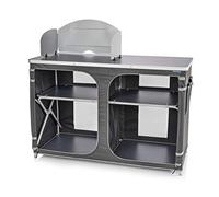 Campart Cucina da campeggio con due compartimenti di stoccaggio, lavandino e paravento, KI-0726, Grigio