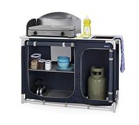 Campart Cucina da campeggio con due compartimenti di stoccaggio, lavandino e paravento, KI-0753, Blu