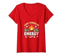 Campeggio Consulente Energia Avventura All'aperto Grafica Maglietta con Collo a V, Donna, Rosso, XL